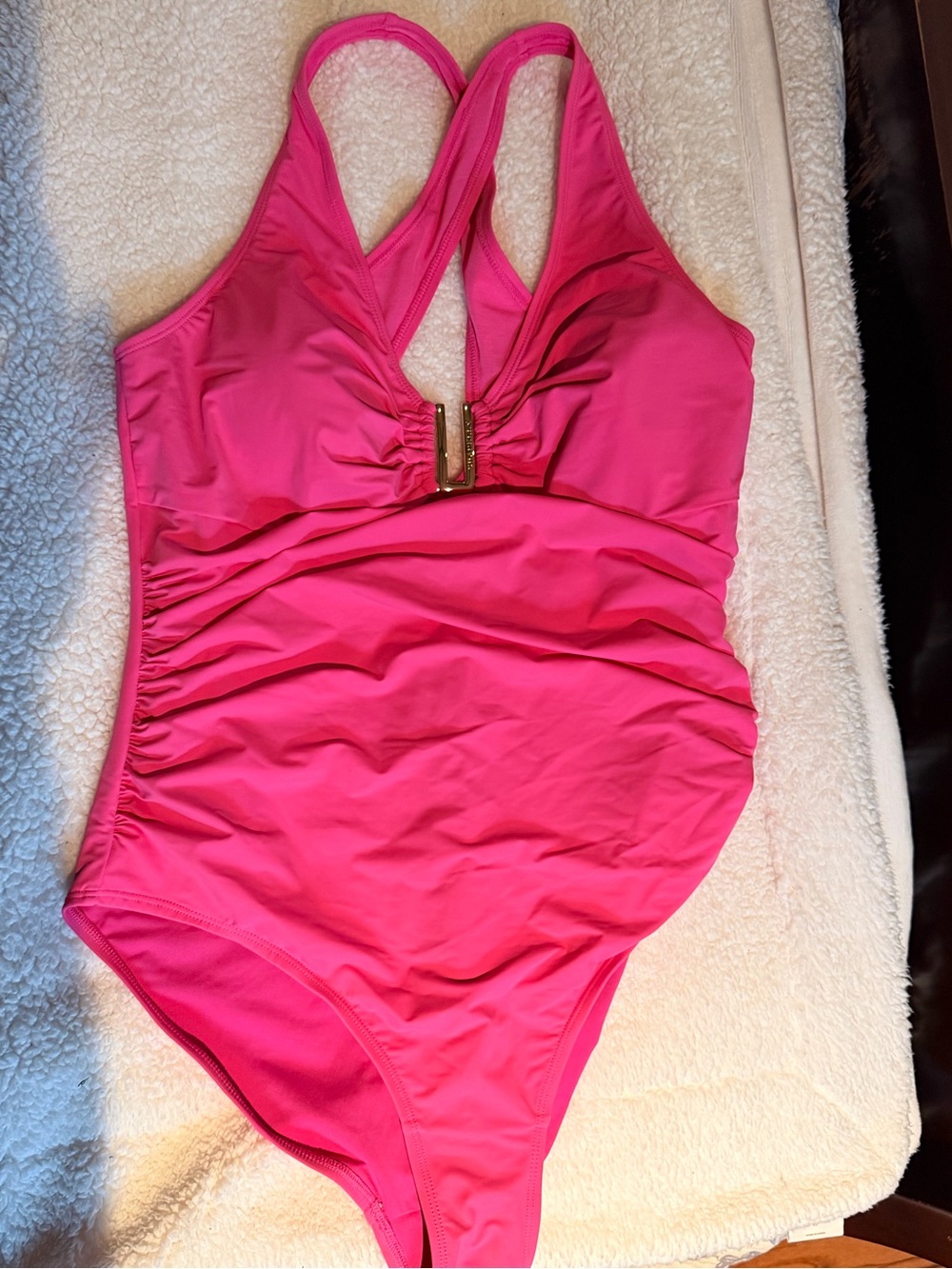 Hot Pink Shaperllx NEW One-Piece Swimsuit with Front Gold Accent - Never worn